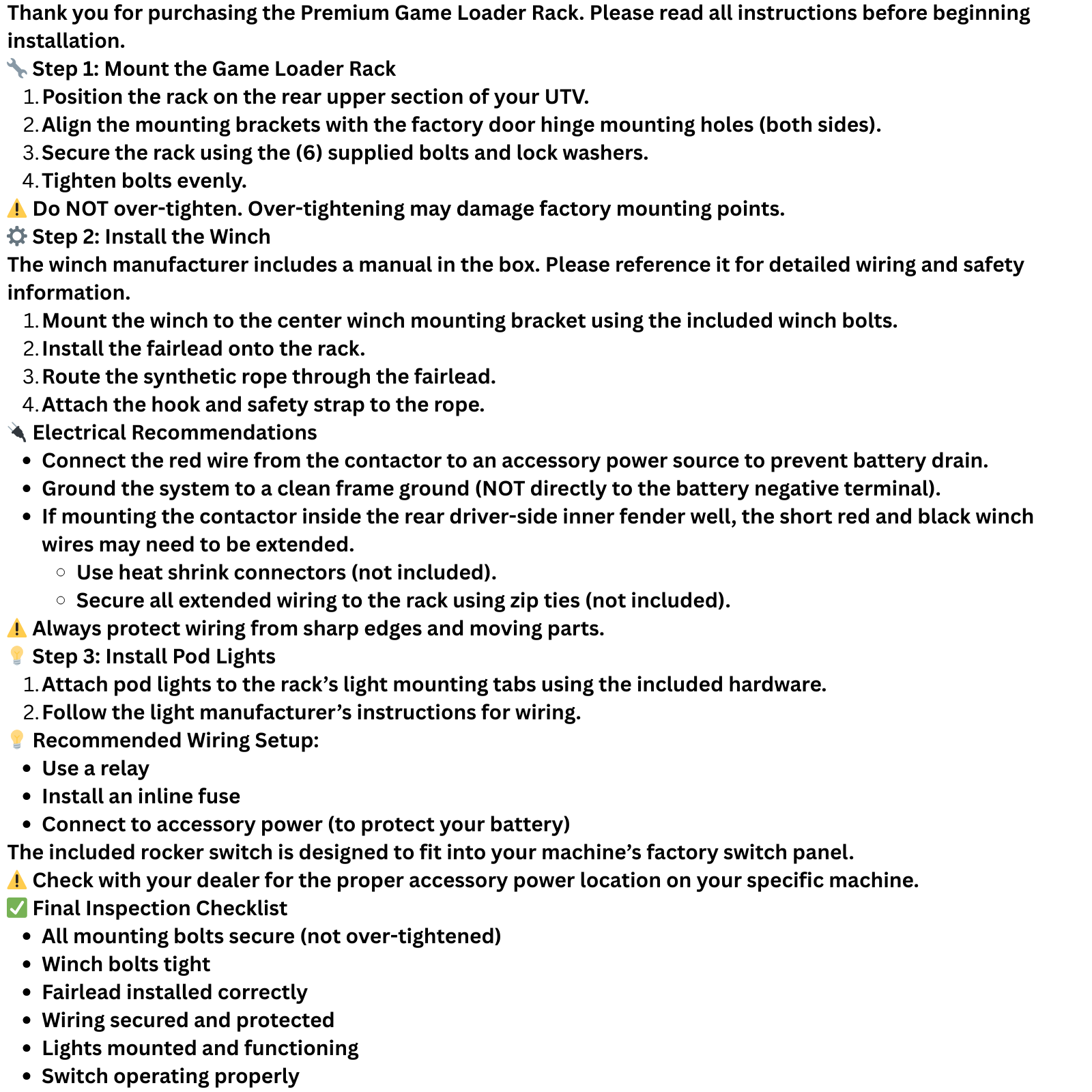 UTV Game Loader Rack for CFMoto UForce 600 w/Winch & Pod Lights